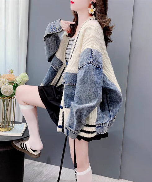 Denim patchwork cardigan